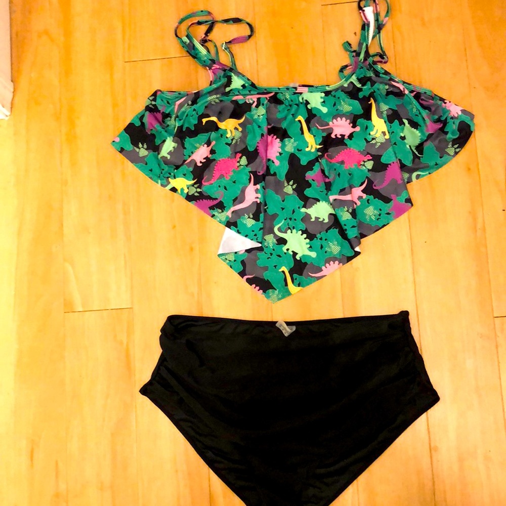 Rosegal Highwaisted Bikini Dinosaur Print Green